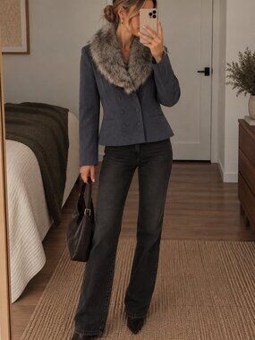 Vintage Amanda Smith Petites Jacket 12P Removable Faux Fur Collar Y2K